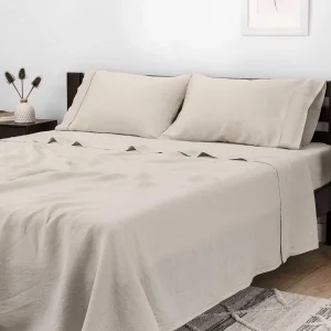 100% Flax Linen 4-Piece 135 GSM Natural Linen Sheet Set