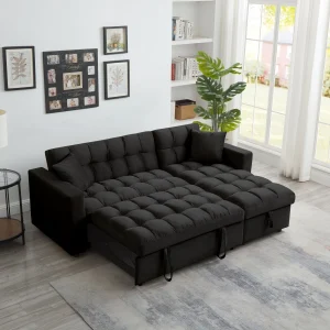84" Convertible Sofa Bed, Queen Size Sleeper Sectional with Storage Chaise